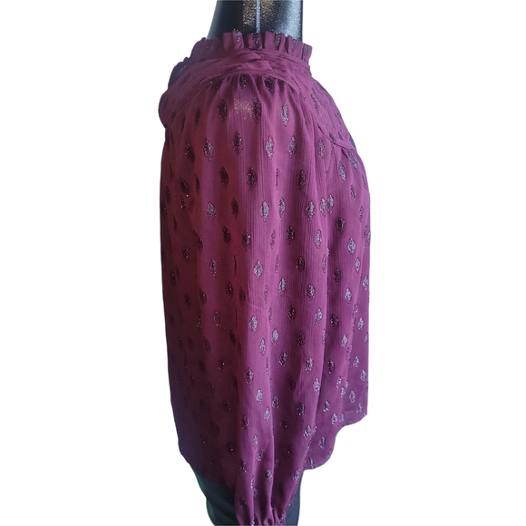 Loft Purple Pleated Yoke Long Sleeve Blouse M - Picture 4 of 7